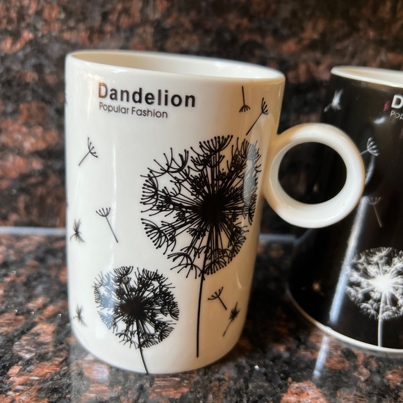LOT OF 2 BLACK AND WHITE DANDELION POPULAR FASHION LOVE MUGS Mug Cup 4” Height - Picture 9 of 10